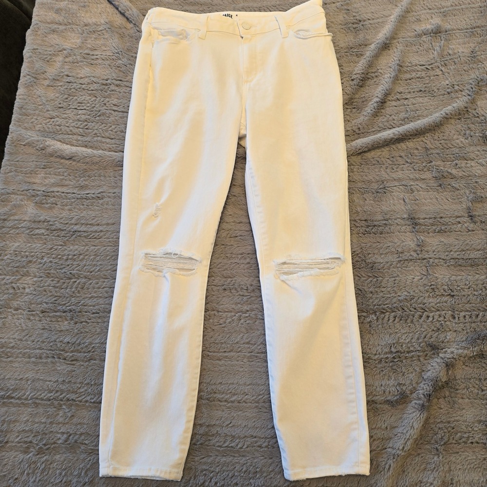 PAIGE Hoxton Crop High Rise Distressed Skinny Jeans White‎ 30x26 Tag 32 USA Made